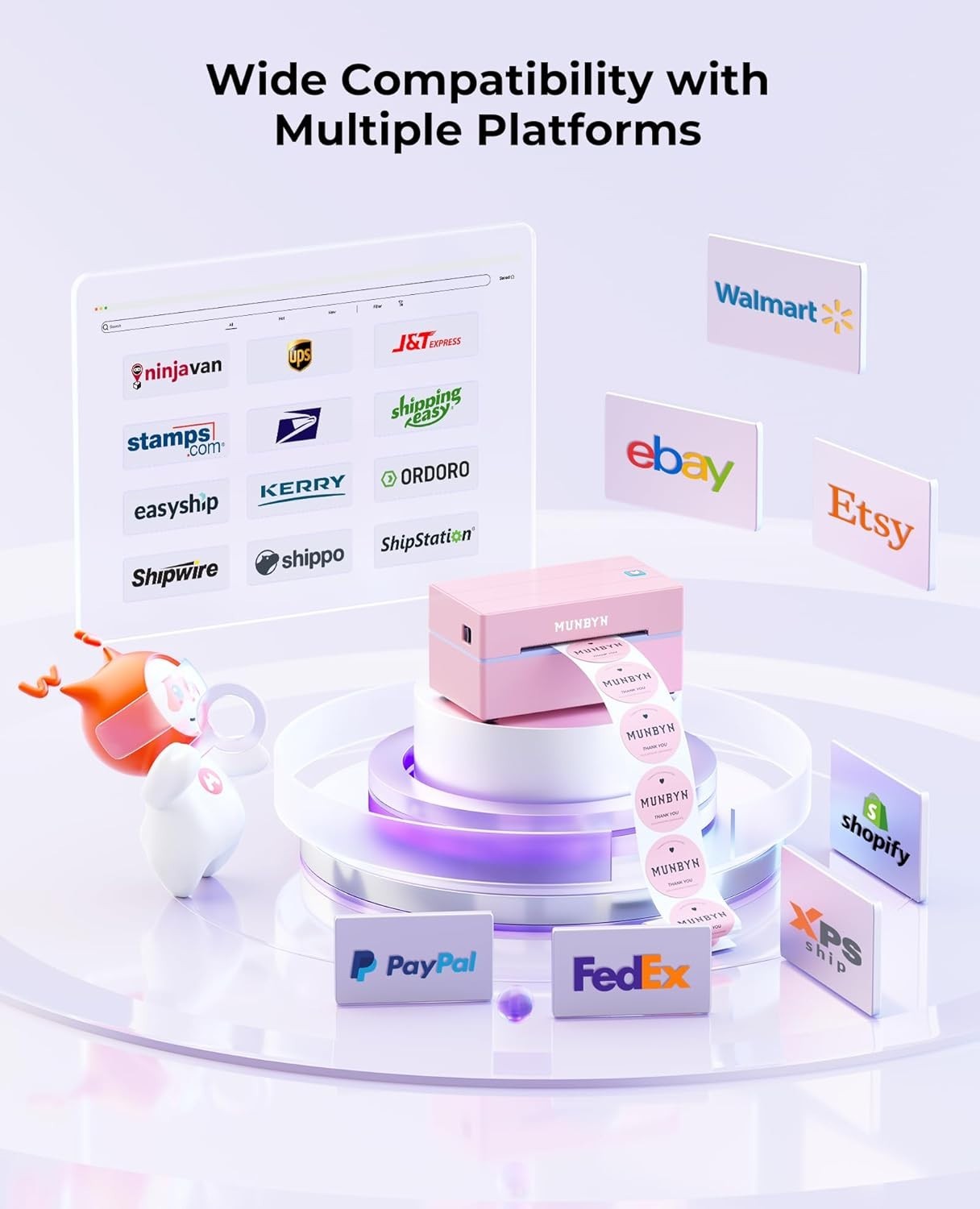 Portable 4x6 Pink Thermal Label Printer Bluetooth USB Shipping Business