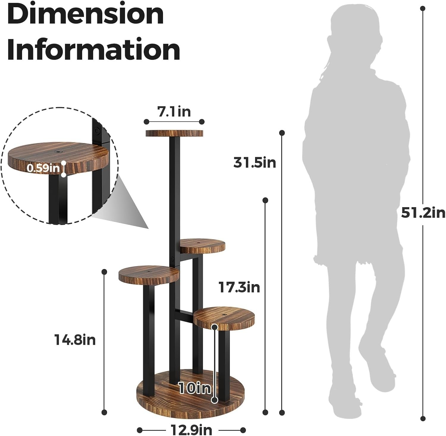 4-Tier Metal Wood Plant Stand, Corner Indoor Plant Shelf for Home & Balcony
