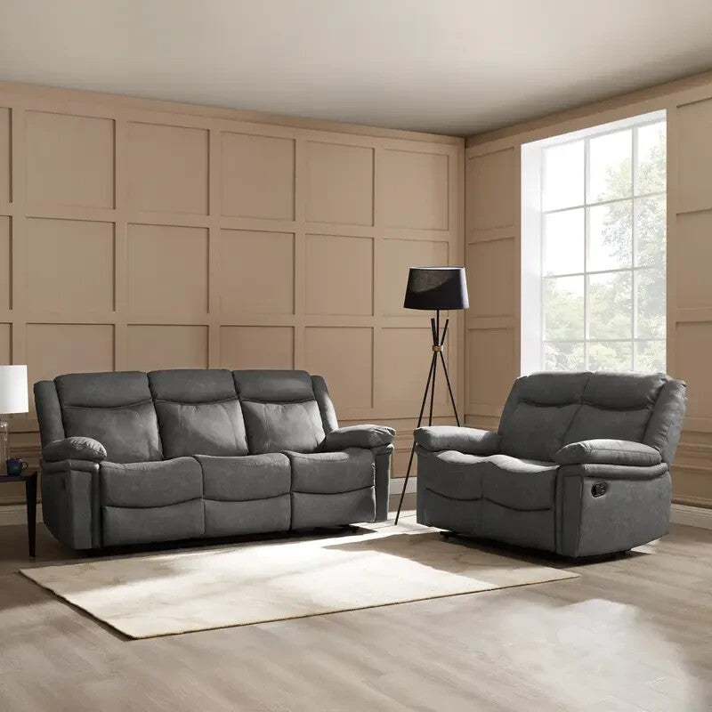 2 Seater Manual Recliner Sofa Grey Faux Leather Padded Lounge Couch