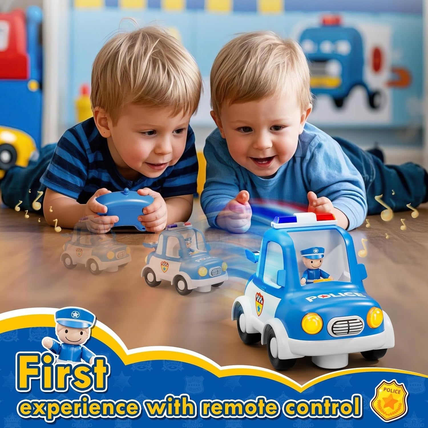 RC Police Car Toy for Toddlers 2 3 4 Boys Girls | Lights Music Rechargeable Gift