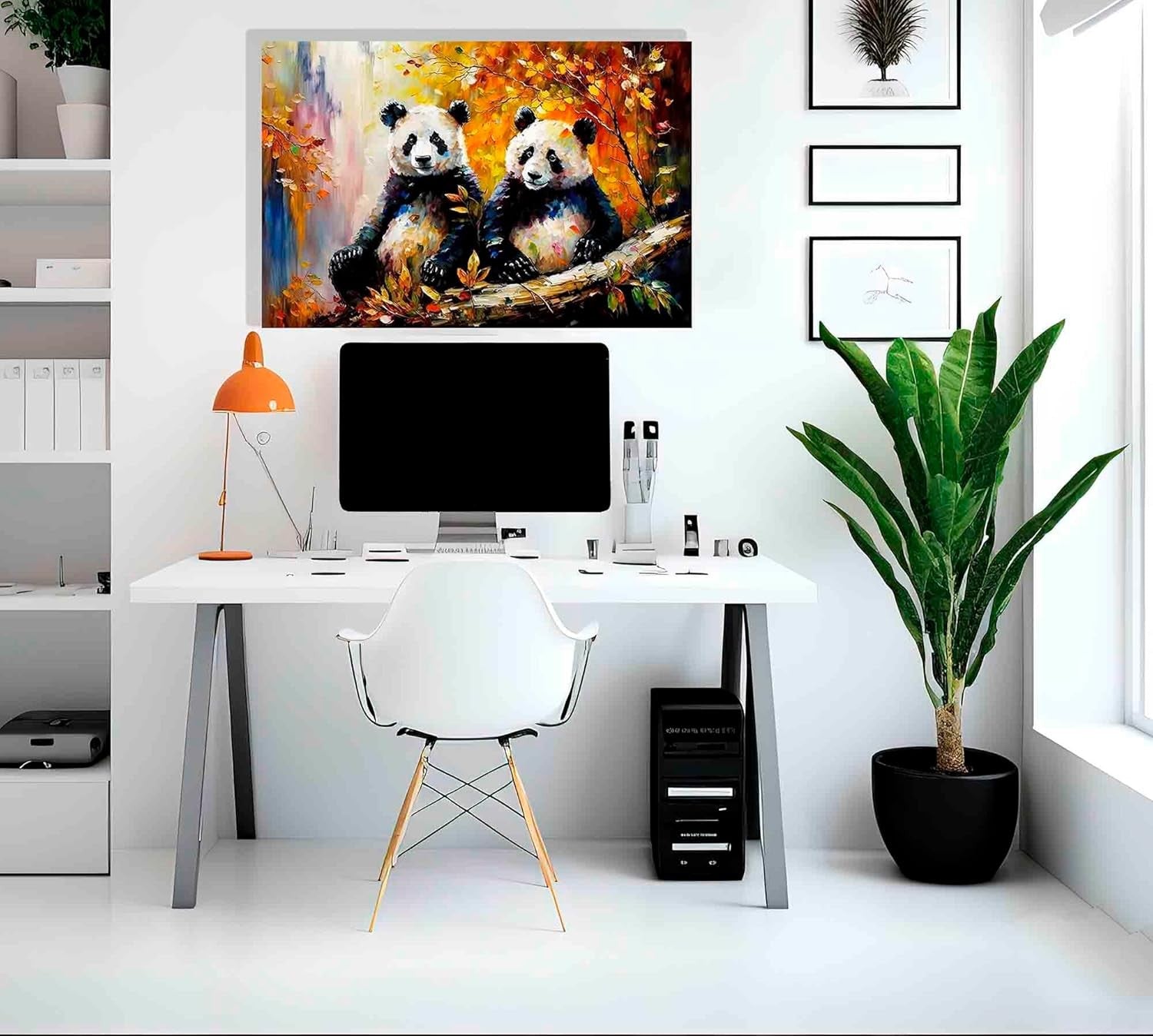 Pandas in Autumn Forest Framed Canvas Wall Art 20×14 in Wildlife