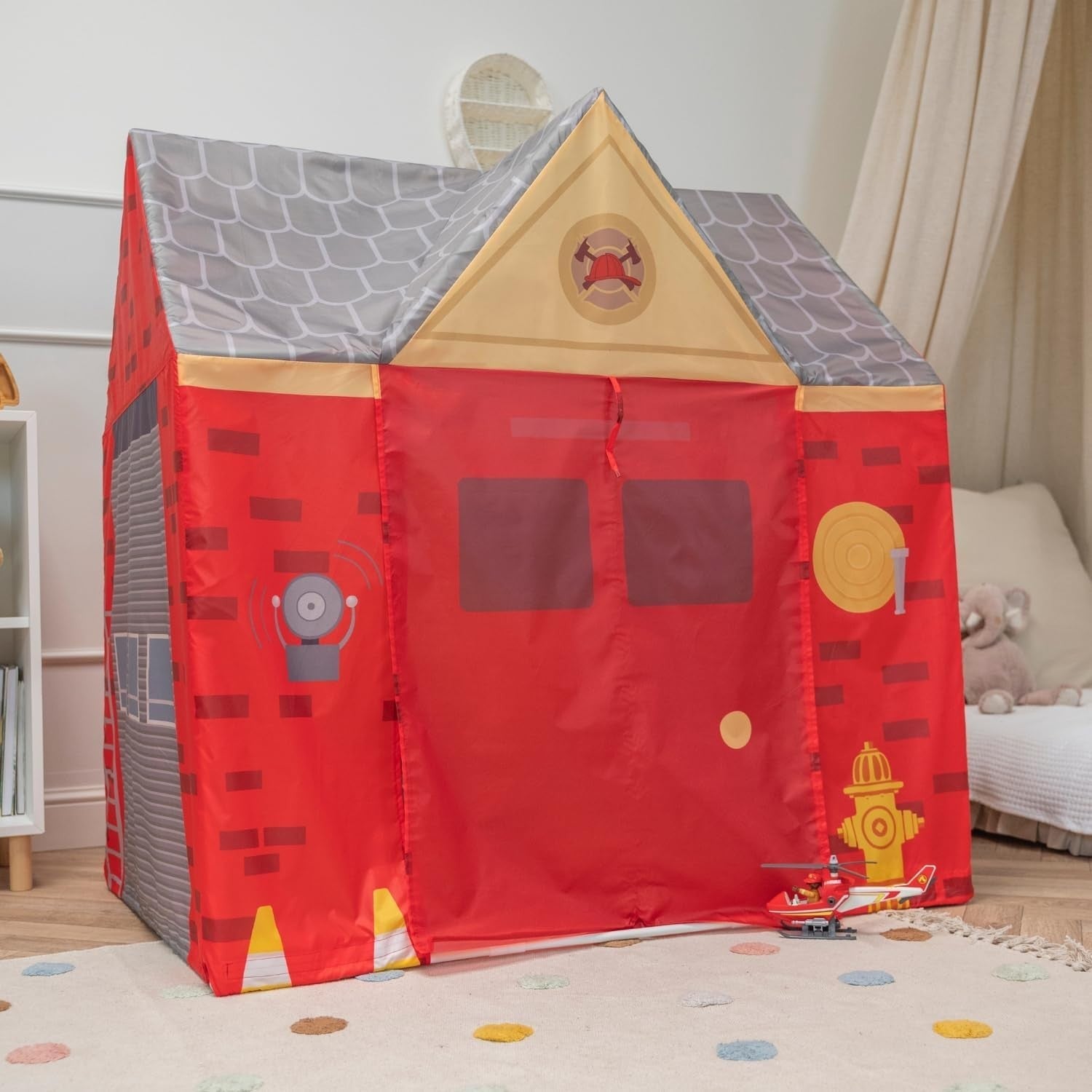 Kids Fire Station Play Tent Indoor Outdoor Fire Truck Playhouse
