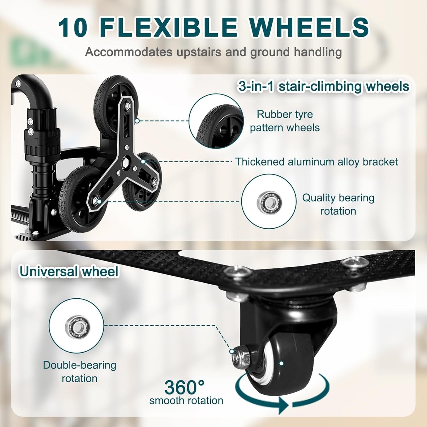 80kg Stair Climbing Sack Truck 10 Wheel Folding Trolley Rope Handle