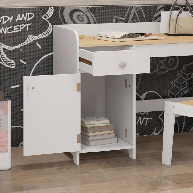 Kids Desk & Chair Set w/ Drawer Storage 3–6 Yr Study Table Toddler White