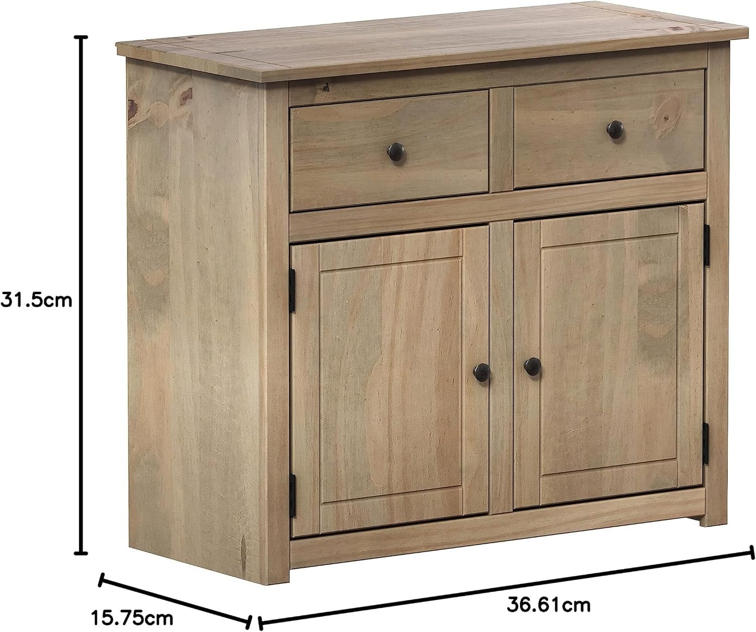 Solid Pine Sideboard Storage Cabinet 2 Doors 2 Drawers Rustic Living Room
