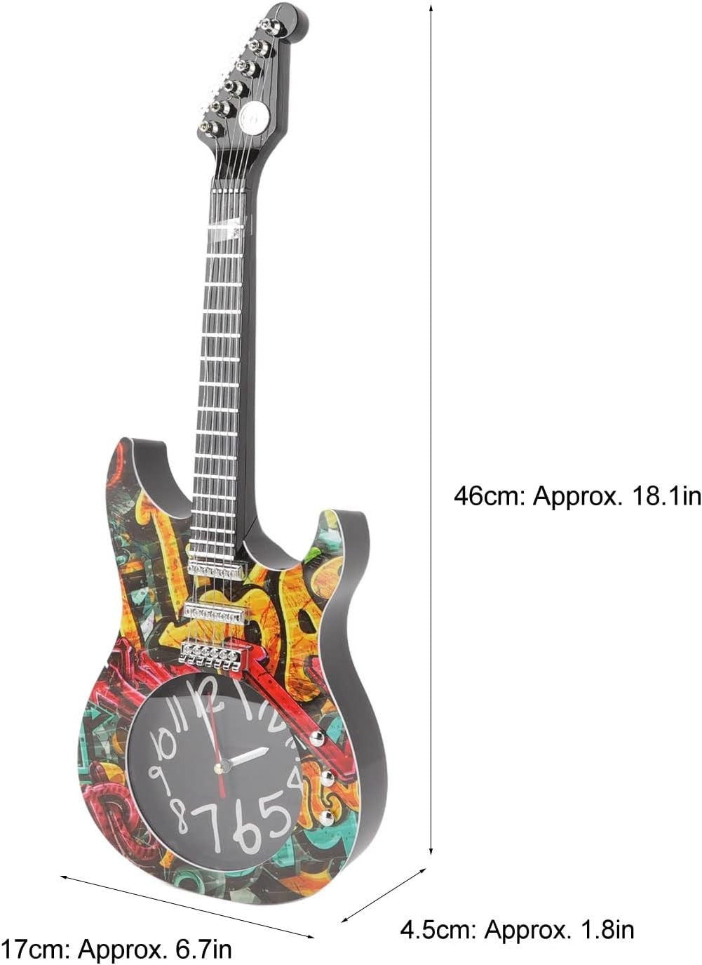 Guitar Shape Wall Clock Retro Music Decor 21cm Silent Art Gift for Players