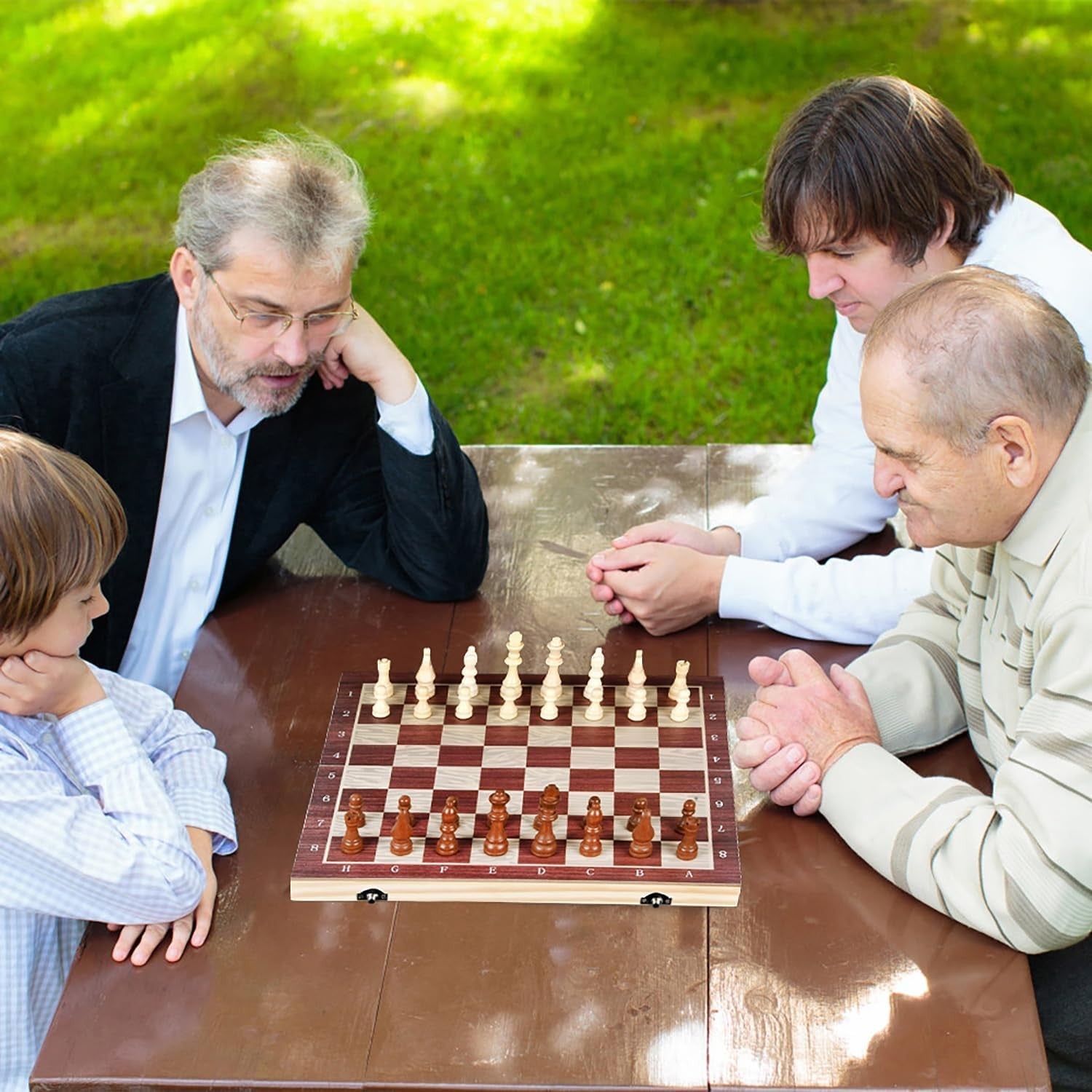 3 in 1 Wooden Chess Checkers Backgammon Set Folding Travel Board Game