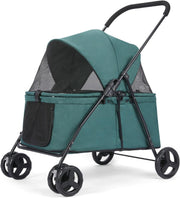 Dark Green Dog Stroller 4 Wheel Heavy Duty Foldable Jogger Pram Small Medium