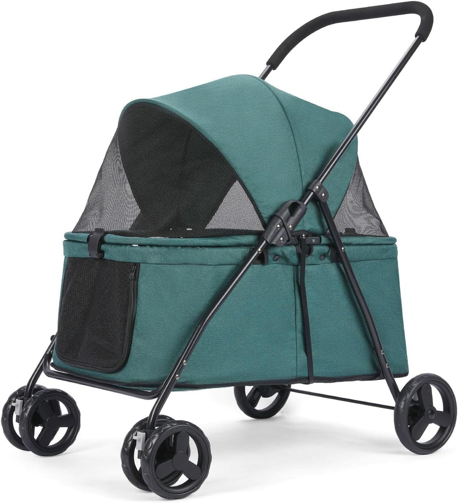 Dark Green Dog Stroller 4 Wheel Heavy Duty Foldable Jogger Pram Small Medium