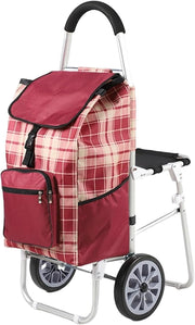 Foldable Aluminum Shopping Trolley w/ Seat 100kg Stair Climber Utility Cart