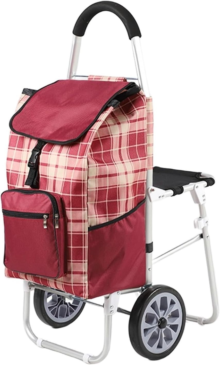 Foldable Aluminum Shopping Trolley w/ Seat 100kg Stair Climber Utility Cart