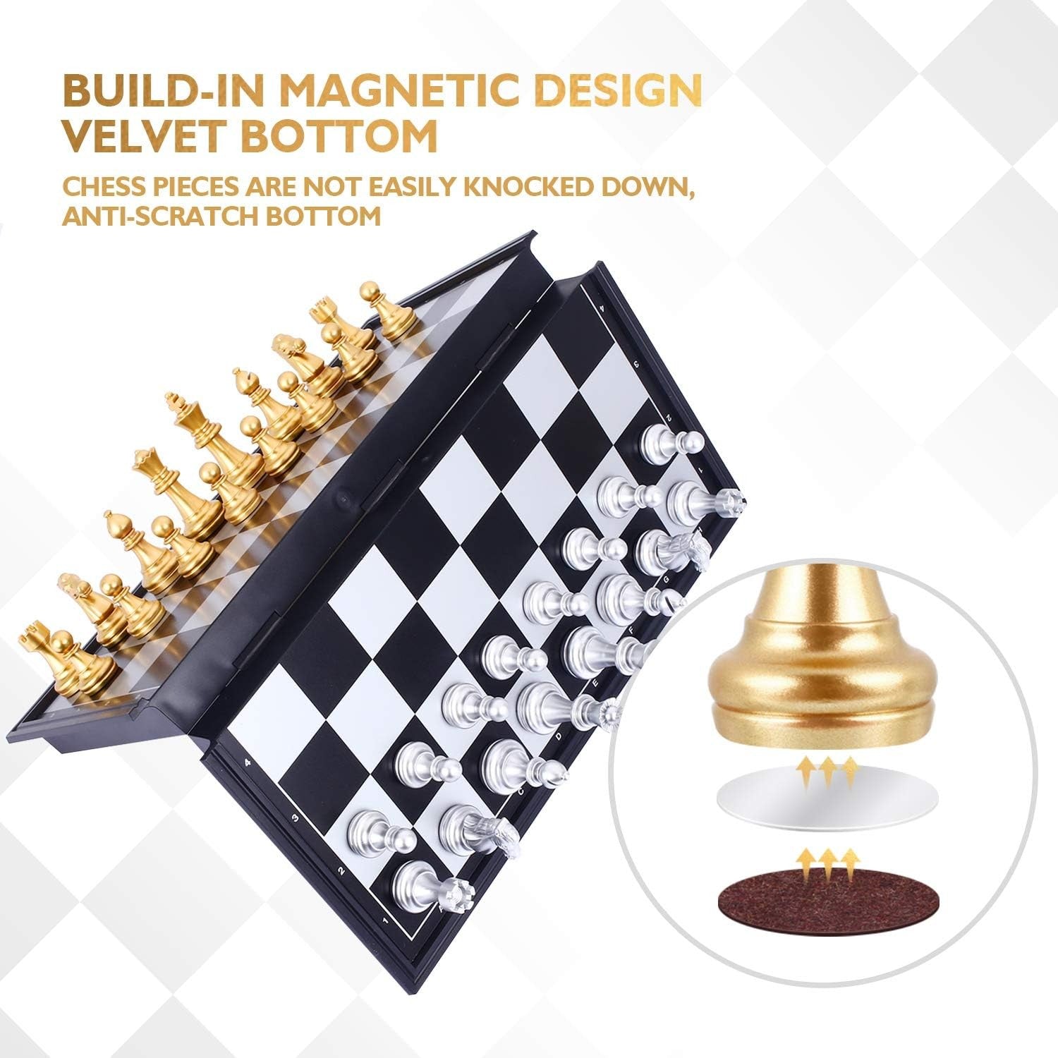 Portable Magnetic Travel Chess Set Foldable Board Gold Silver Pieces 2-Player