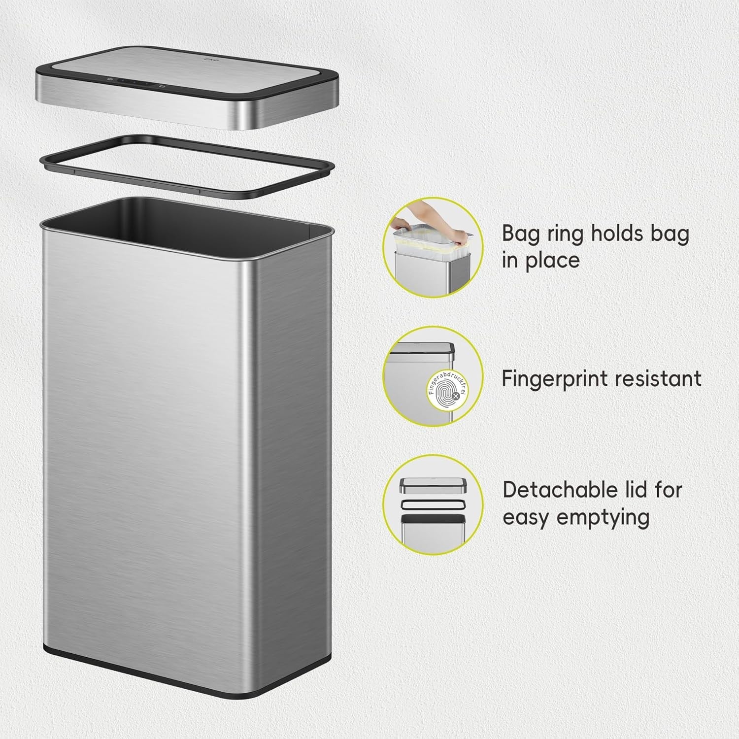 80L Motion Sensor Kitchen Bin Stainless Steel Rectangular