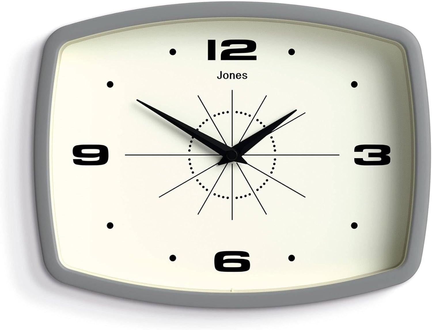 Retro 25cm Wall Clock Rectangle Silent Grey Modern Kitchen Living Room Decor