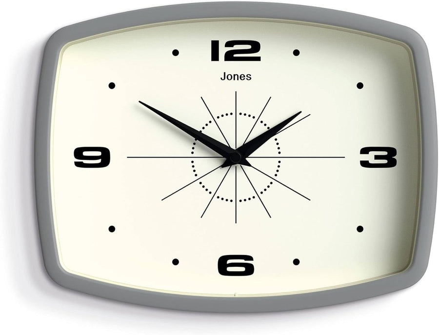 Retro 25cm Wall Clock Rectangle Silent Grey Modern Kitchen Living Room Decor