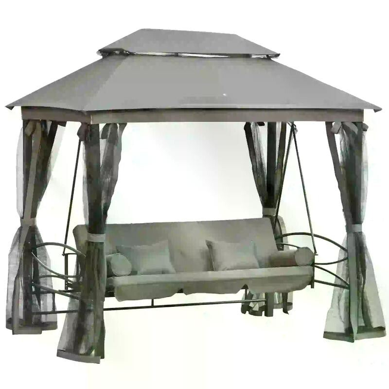 3 Seater Swing Chair Hammock Gazebo Bed Outdoor Canopy Seat w/ Cushions & Sides