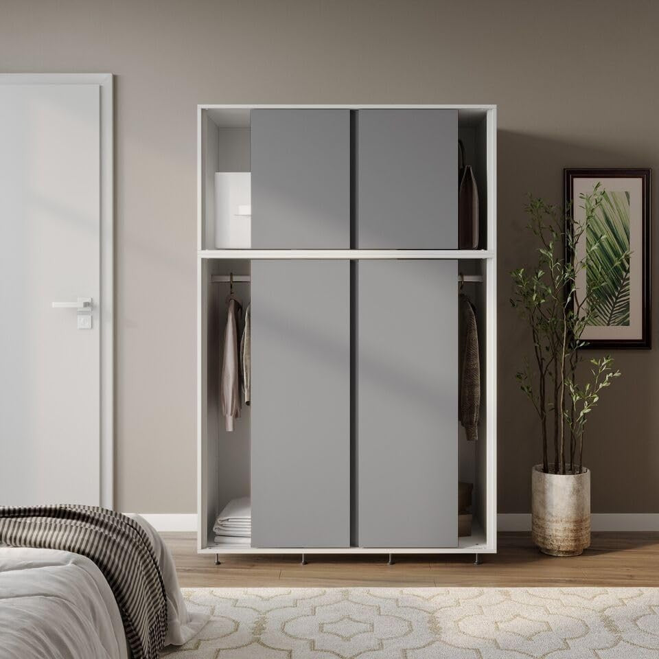 6-Door Sliding Wardrobe Grey Doors | Modern Spacious Bedroom Storage