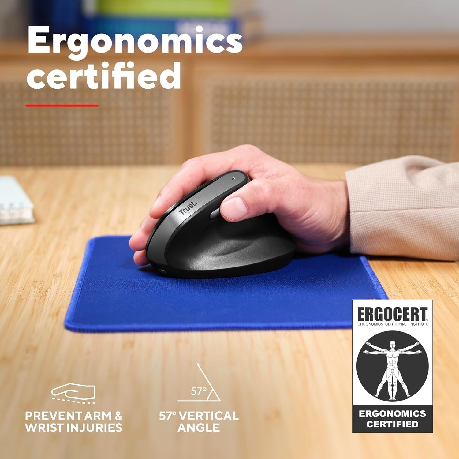 Rechargeable Vertical Ergonomic Mouse 2400 DPI 6 Button USB Black
