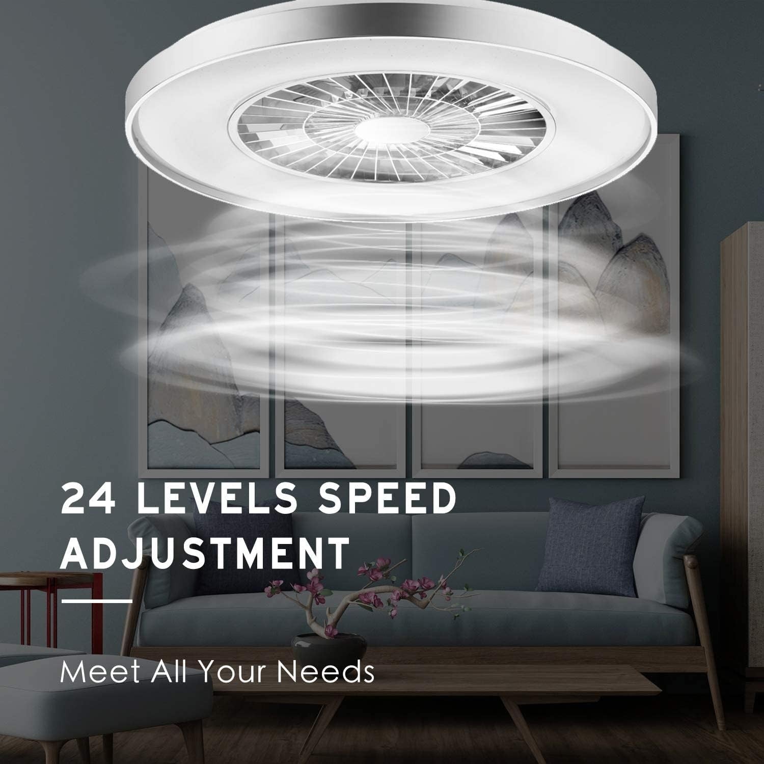 60CM LED Ceiling Light with Fan, 24 Wind Speeds, Dimmable 3000-5500K