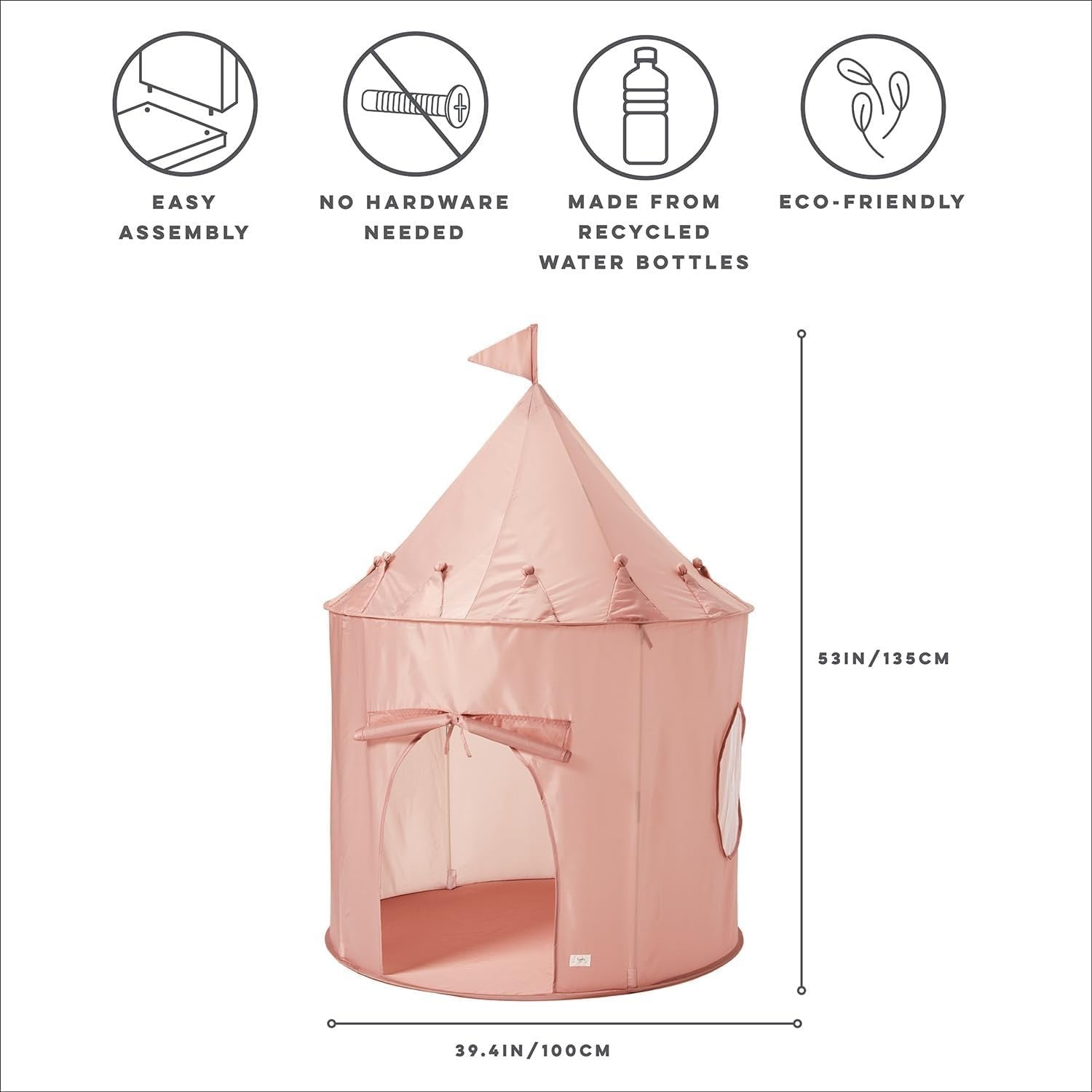 Pink Kids Indoor Play Tent Pop Up Castle House Recycled Fabric