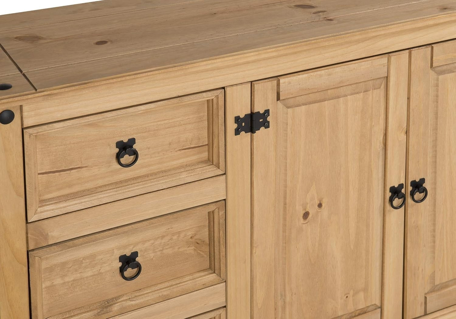 Rustic Solid Pine Sideboard Storage Cabinet 2 Door 3 Drawer Low Sideboard