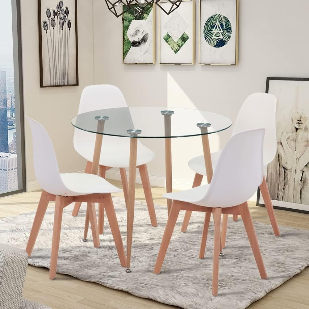 Round Glass Dining Table with Metal Legs Modern 4 Seater Kitchen Table