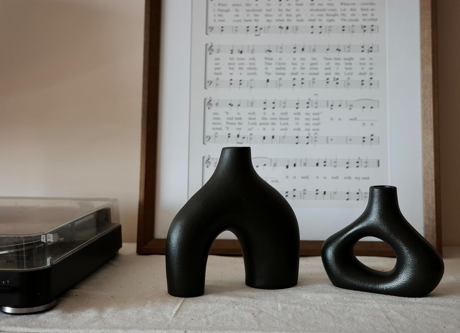 Black Ceramic Donut Vase Set Modern Nordic Hollow Decor Table Display