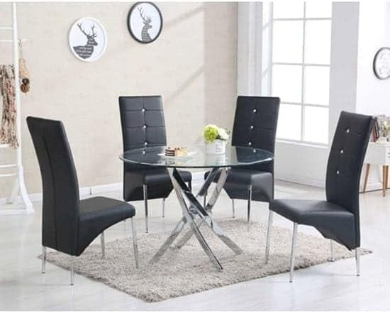 Round Clear Glass Dining Table 110cm Diameter 76cm Height Chrome Legs