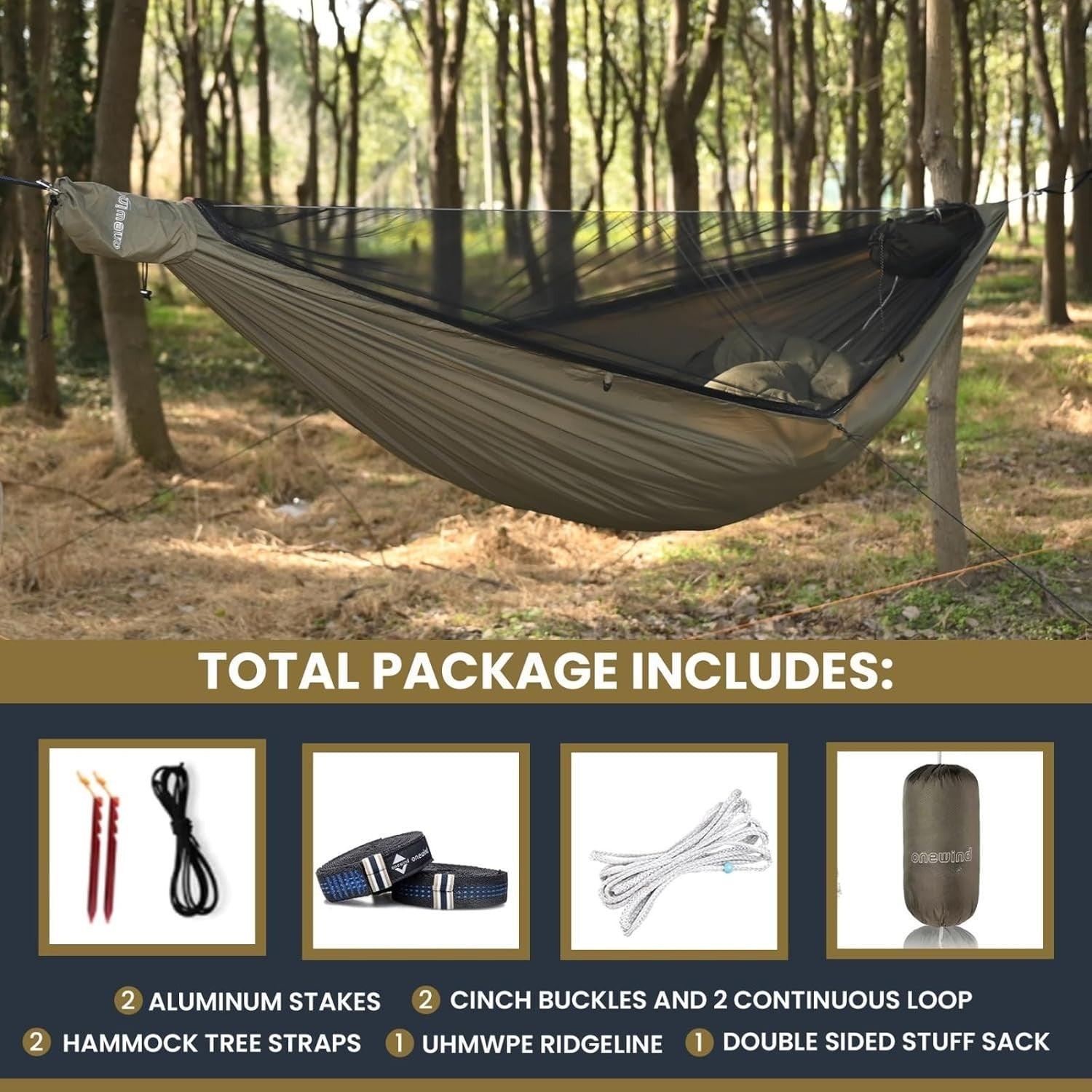 Outdoor Double Hammock with Mosquito Net, Lightweight & Easy Setup
