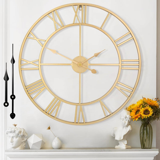 80cm Gold Silent Wall Clock Roman Numerals Vintage Large Art Decor