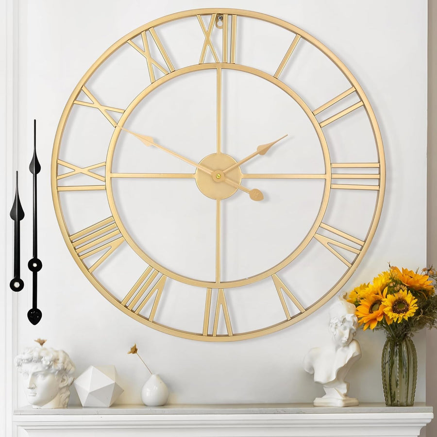 80cm Gold Silent Wall Clock Roman Numerals Vintage Large Art Decor