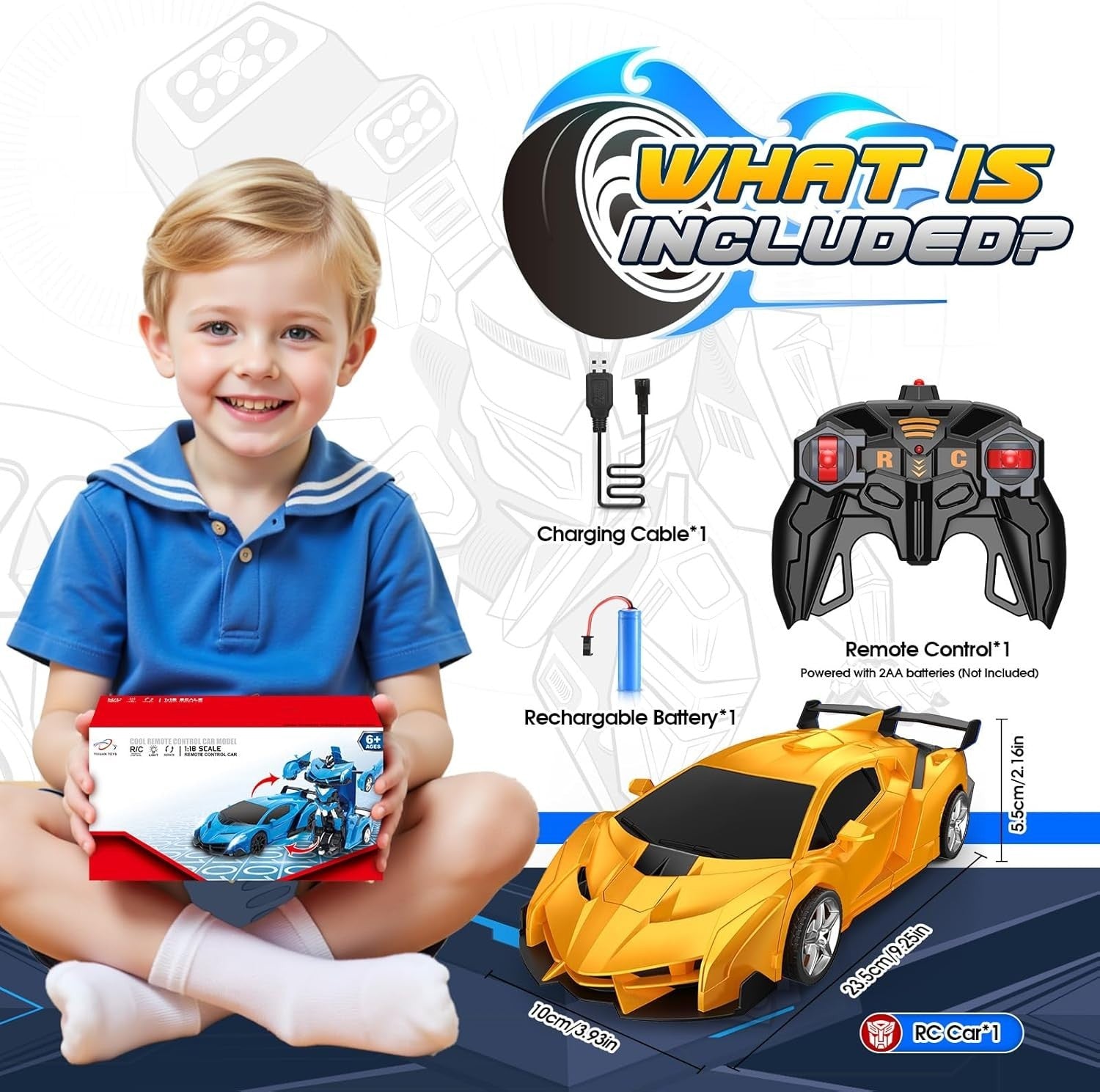 2-in-1 Transforming RC Car Robot Toy | 360° Rotation Remote Control Vehicle