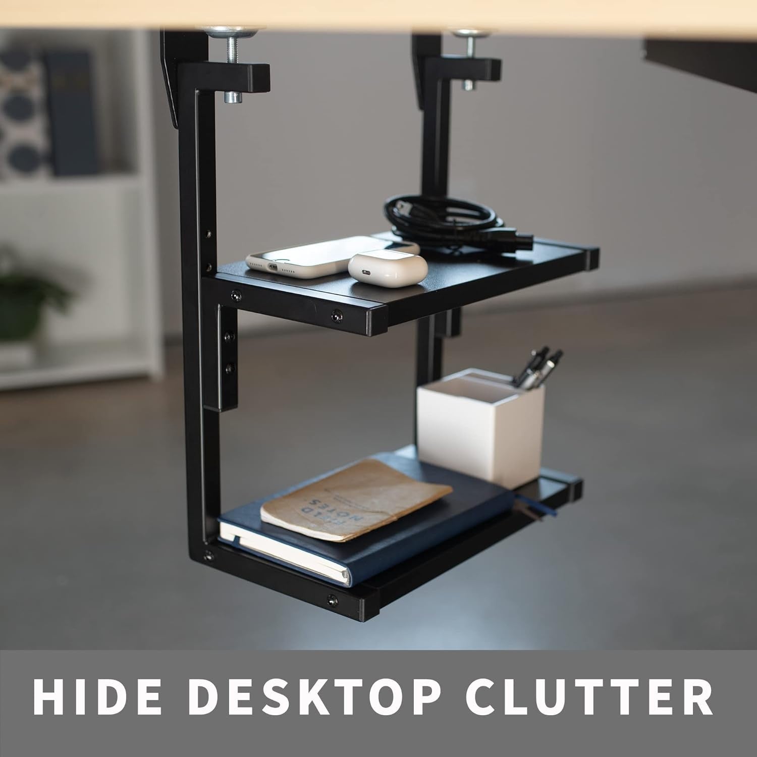 Clamp-On Desk Shelf 2-Tier 33cm Above/Below Mount Organizer for Office & Gaming