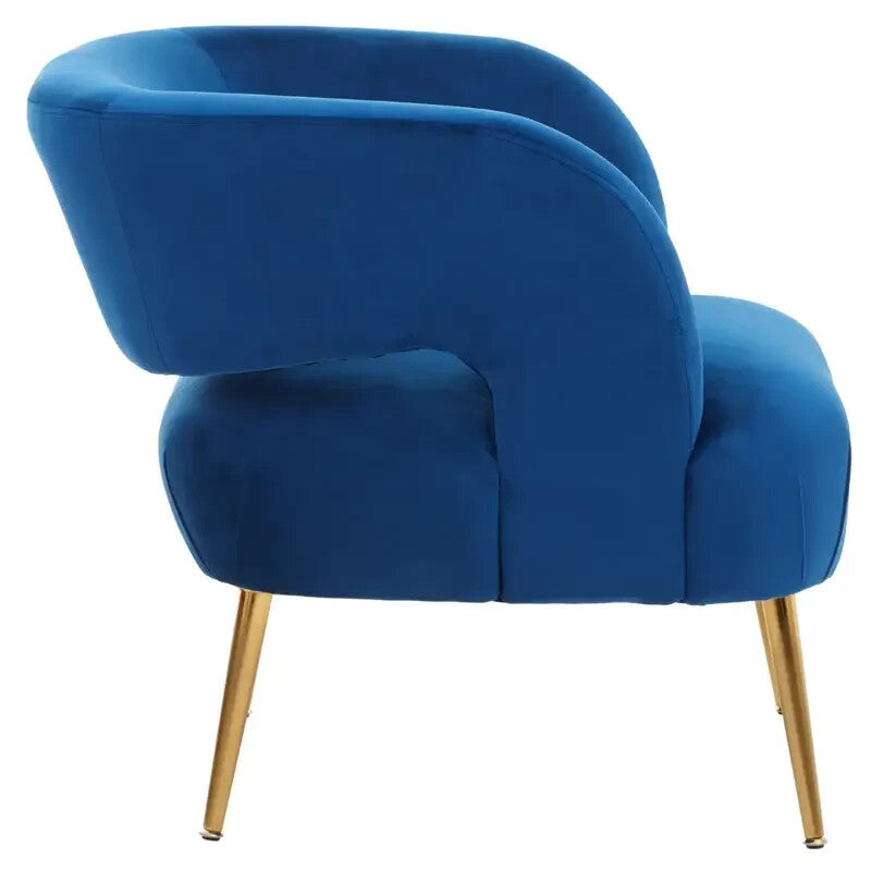 Blue Velvet Accent Chair Gold Legs Modern Lounge Armchair Boutique Style