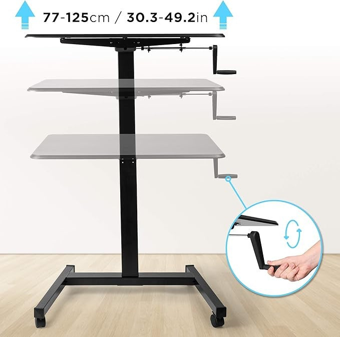 Mobile Sit Stand Laptop Desk Adjustable Height Rolling Workstation 80x50cm
