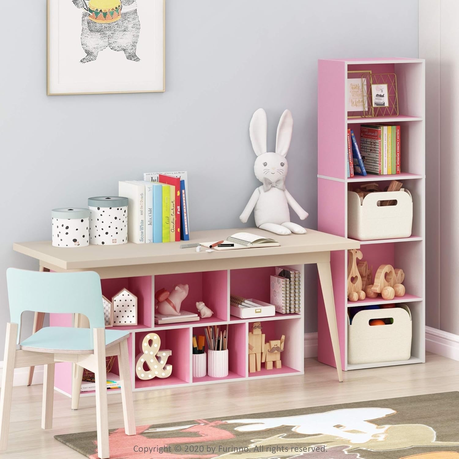5 Tier Reversible Bookcase Storage Open Shelf Compact Organizer Bookshelf Pink