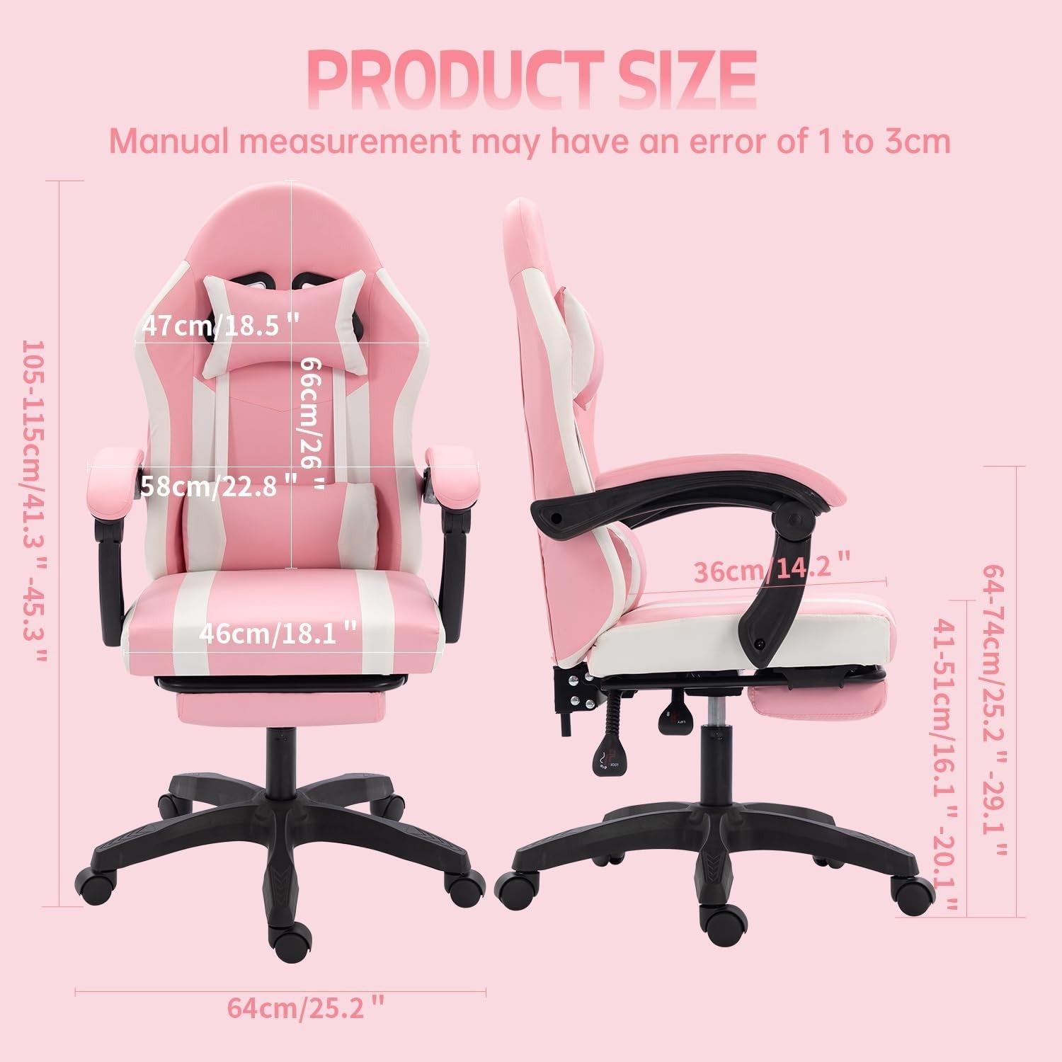 Pink Kids Gaming Chair Recliner Swivel Desk Chair with Footrest