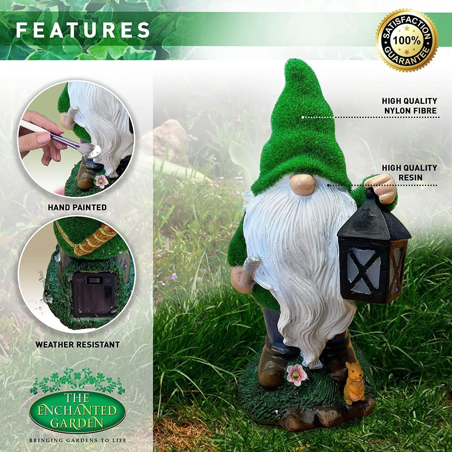 Solar Gnome Ranger Garden Statue Outdoor LED Resin Figurine Patio Lawn Decor