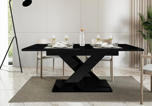 Black Gloss Extendable Dining Table Space-Saving Modern Folding 140-180cm