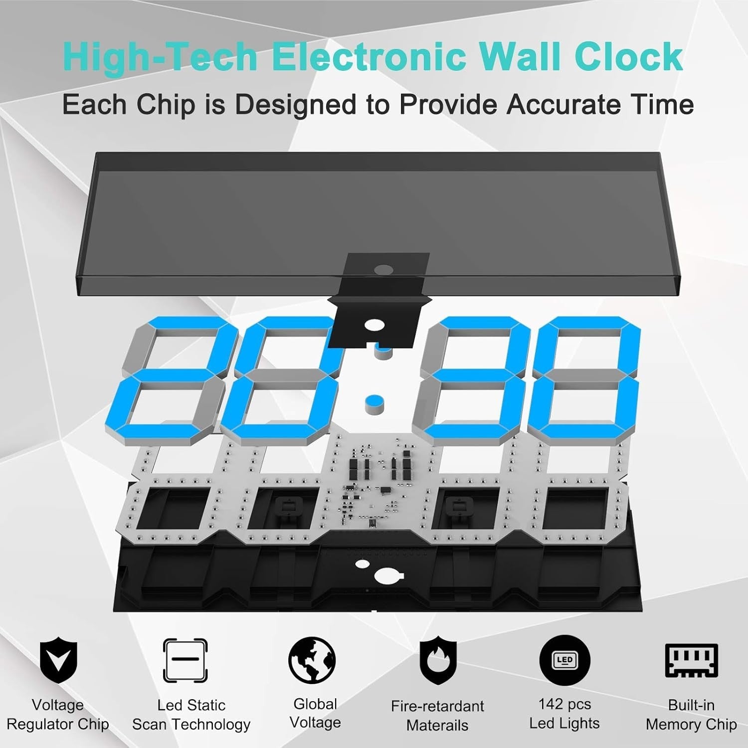 18" LED Wall Clock Blue Display Timer Thermometer Calendar USB Powered