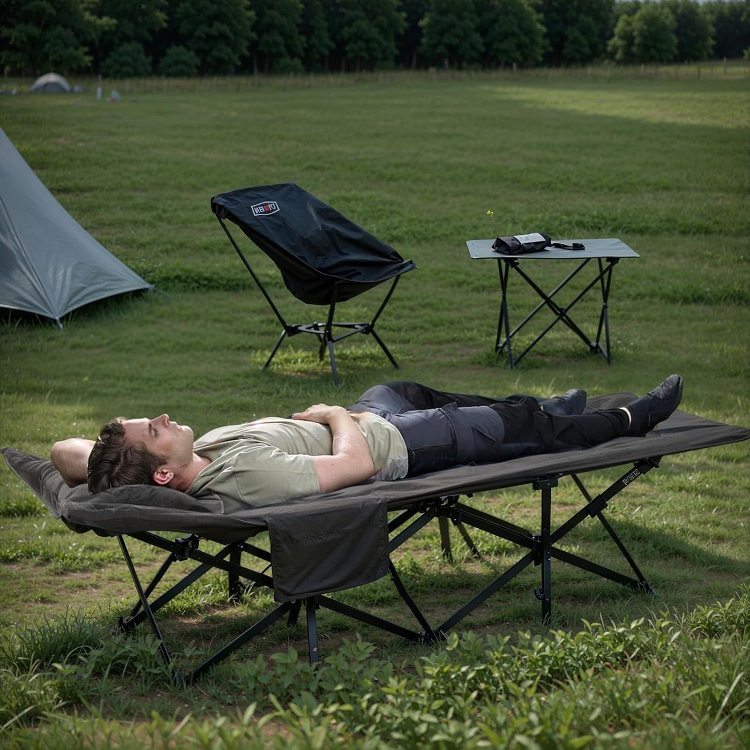 28” Wide Padded Folding Camping Bed with Pillow Portable Outdoor Cot