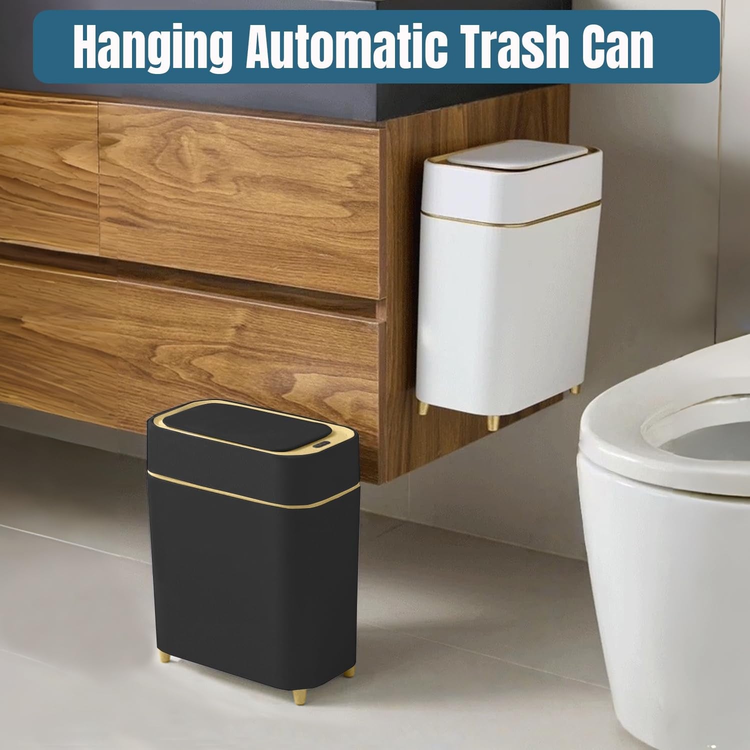 2 Pack Touchless Motion Sensor Trash Can Slim 2.3 Gal Black