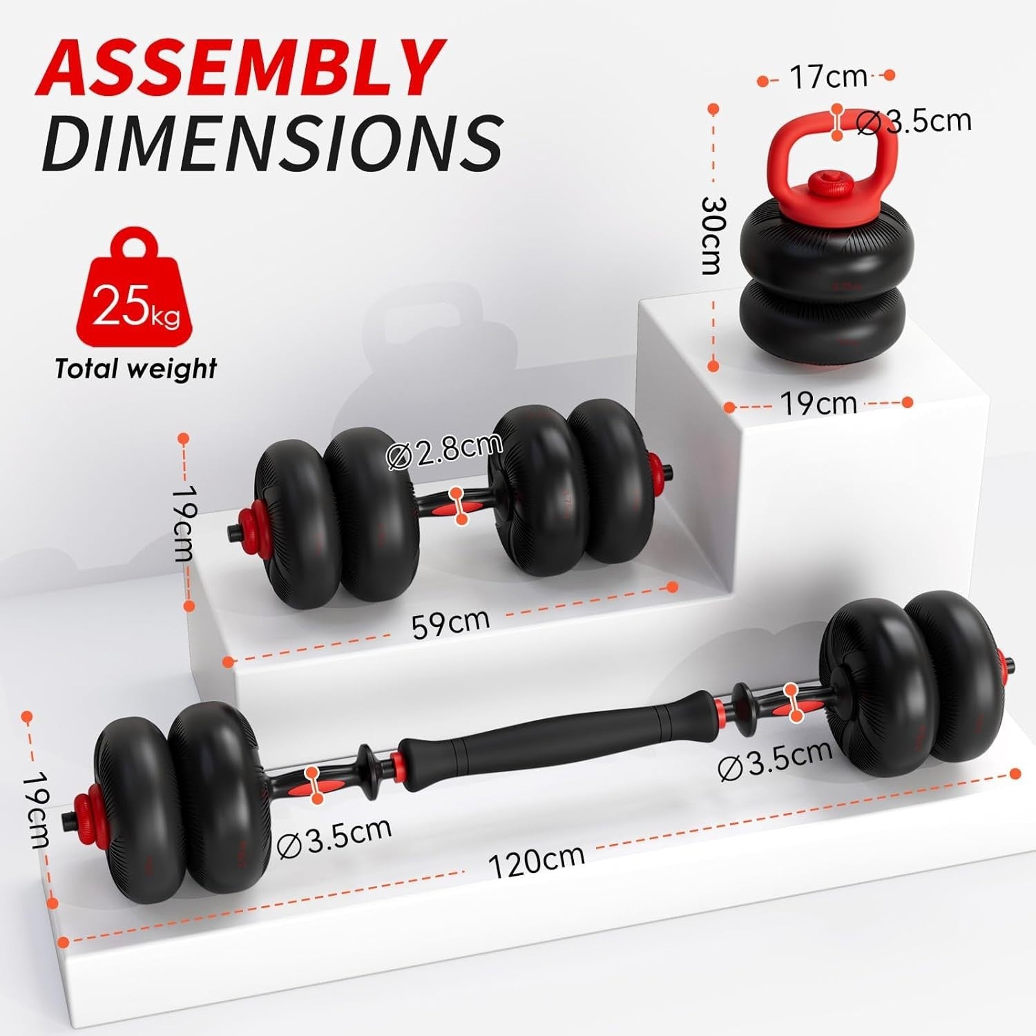 Adjustable Home Gym Weight Set 4-in-1 Dumbbell Barbell Kettlebell Push Up