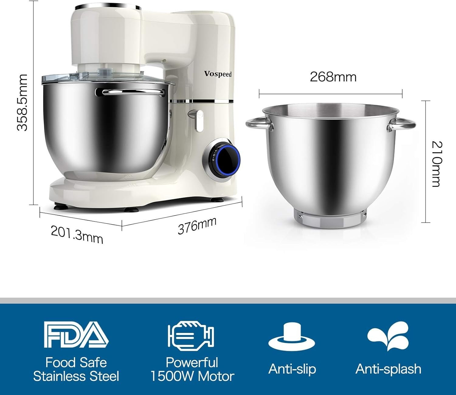 Powerful 1500W Stand Mixer 8L Stainless Steel Bowl 6 Speeds Dough Beater