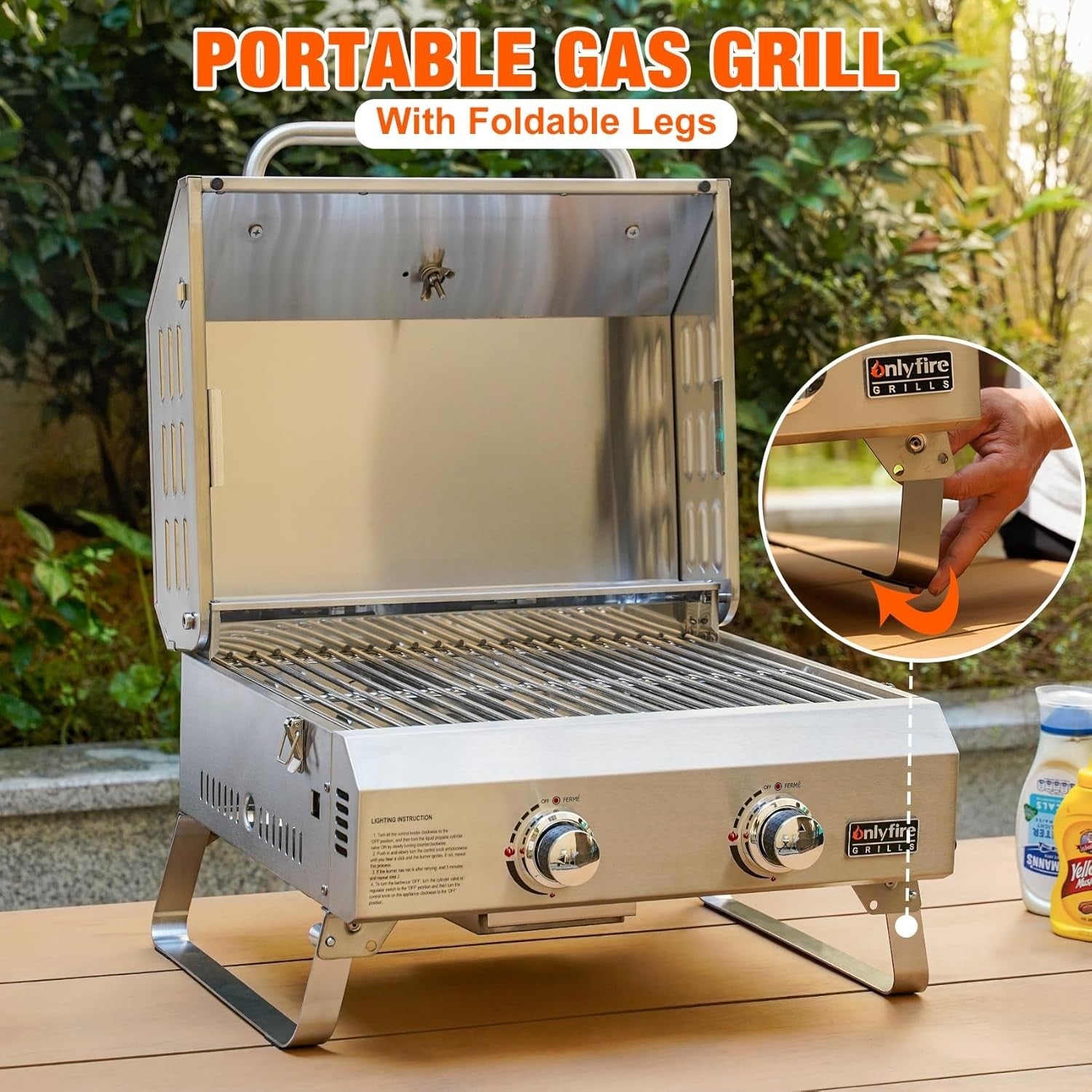 Portable 2 Burner Gas BBQ Grill Tabletop Stainless Steel Outdoor Camping Cooker
