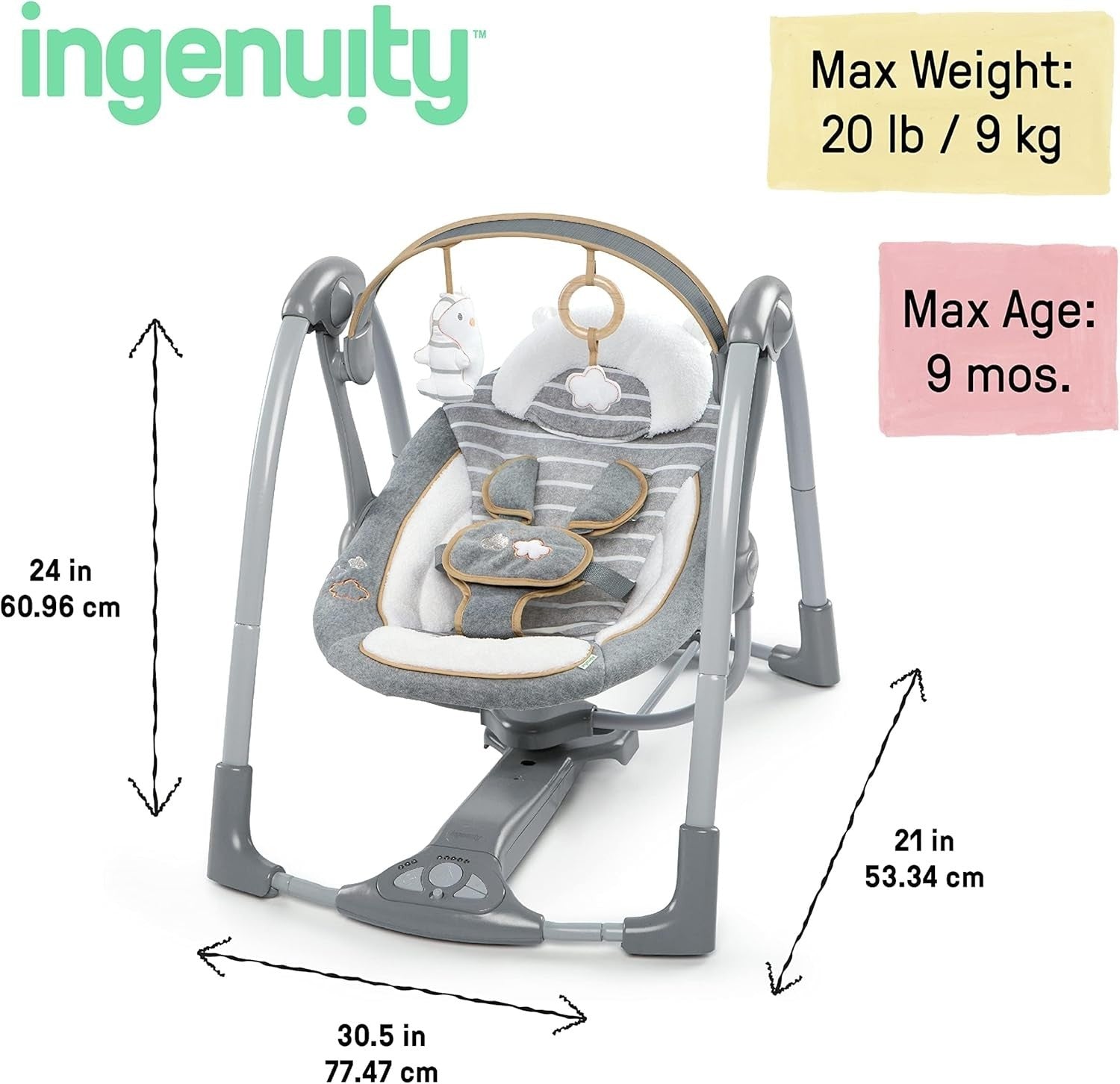 2in1 Baby Swing and Infant Seat with Music Vibrations Adjustable Portable Teddy