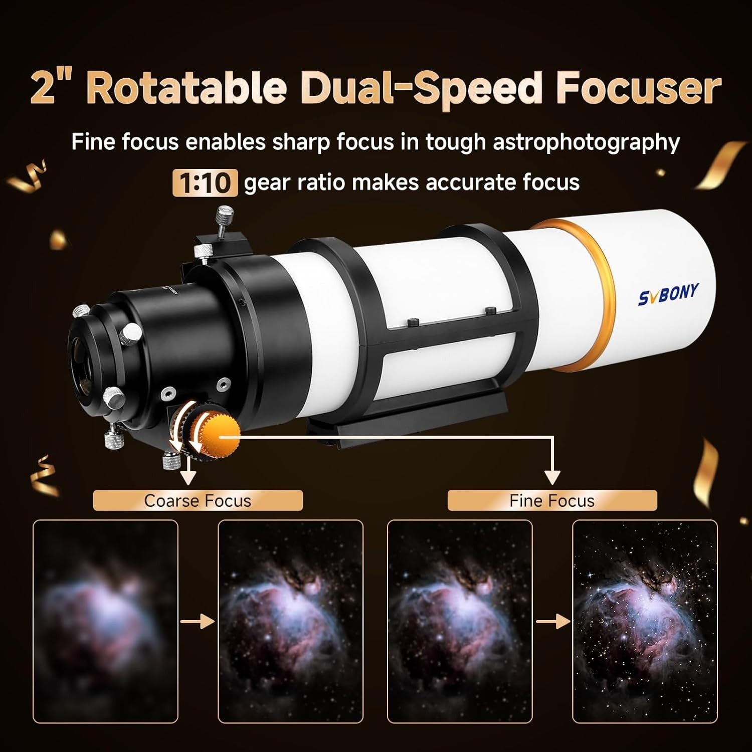 SV48P 90MM F5.5 Refractor Telescope OTA Altazimuth Dual-Speed Focuser