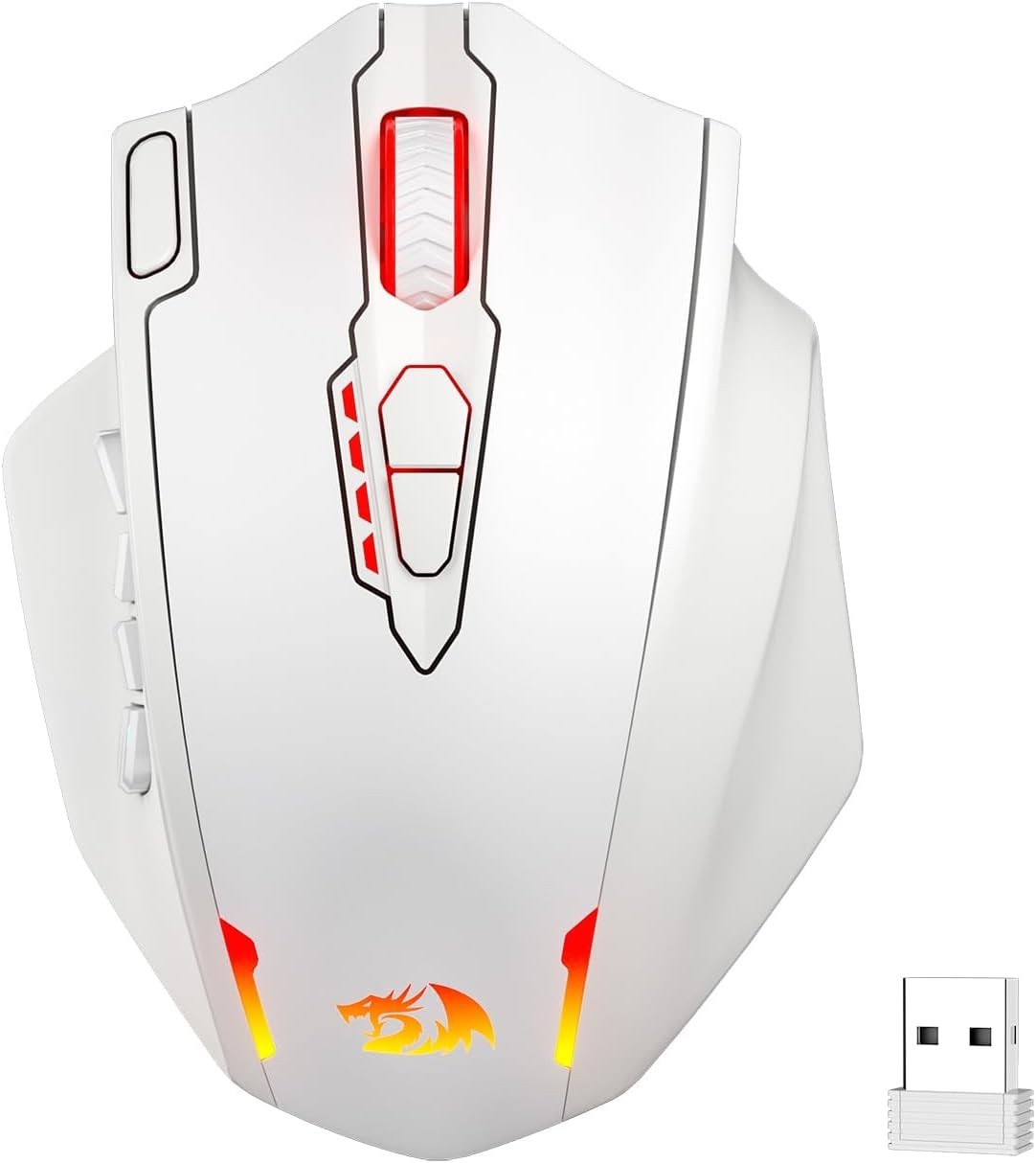 White Wireless Gaming Mouse 16000 DPI RGB MMO 16 Buttons Rechargeable