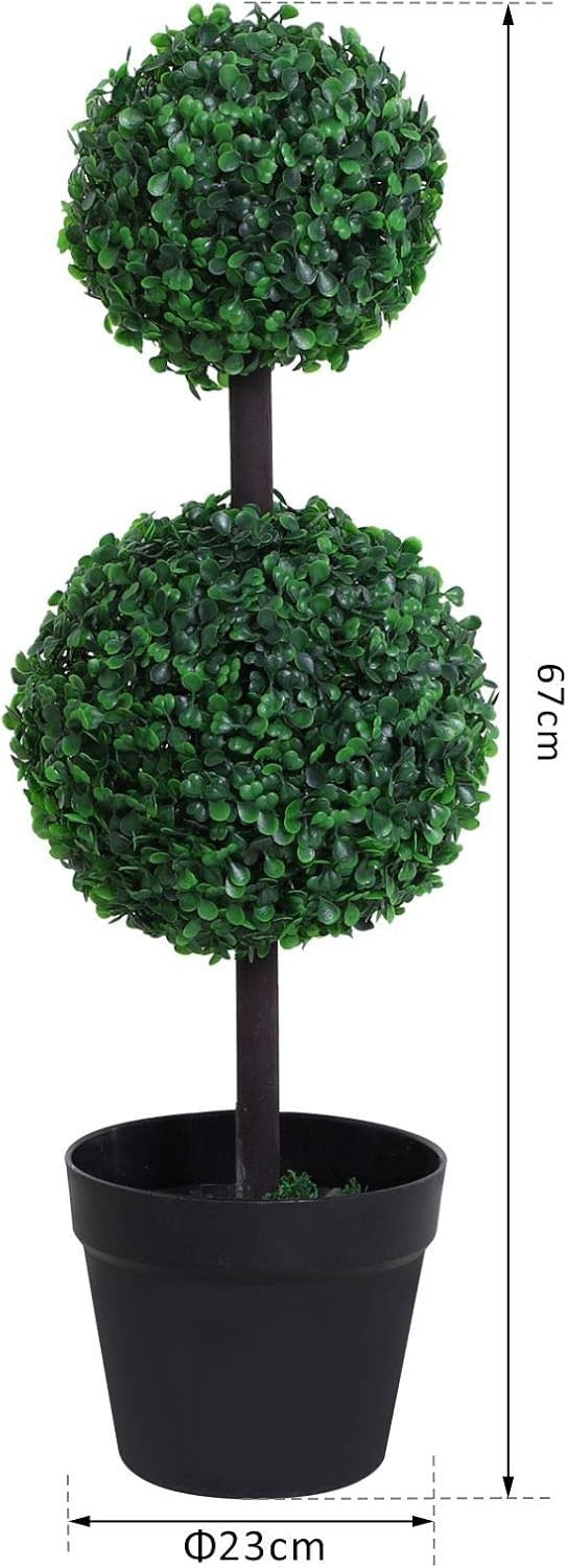 Set of 2 Artificial Boxwood Ball Trees 67cm Faux Green Potted Topiary Home Decor