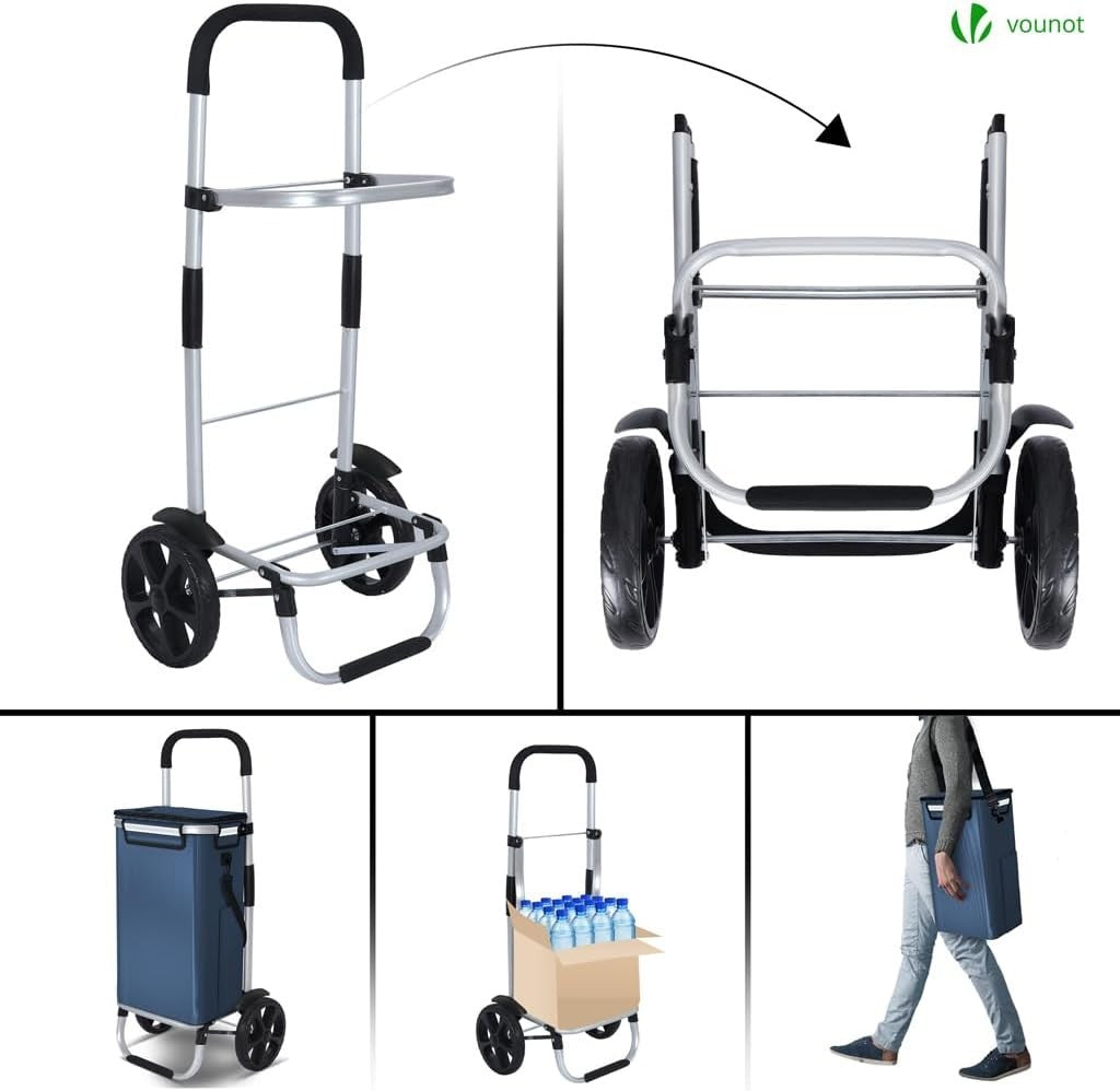 58L Folding Shopping Trolley Navy Blue Aluminium Basket with Cooler Bag